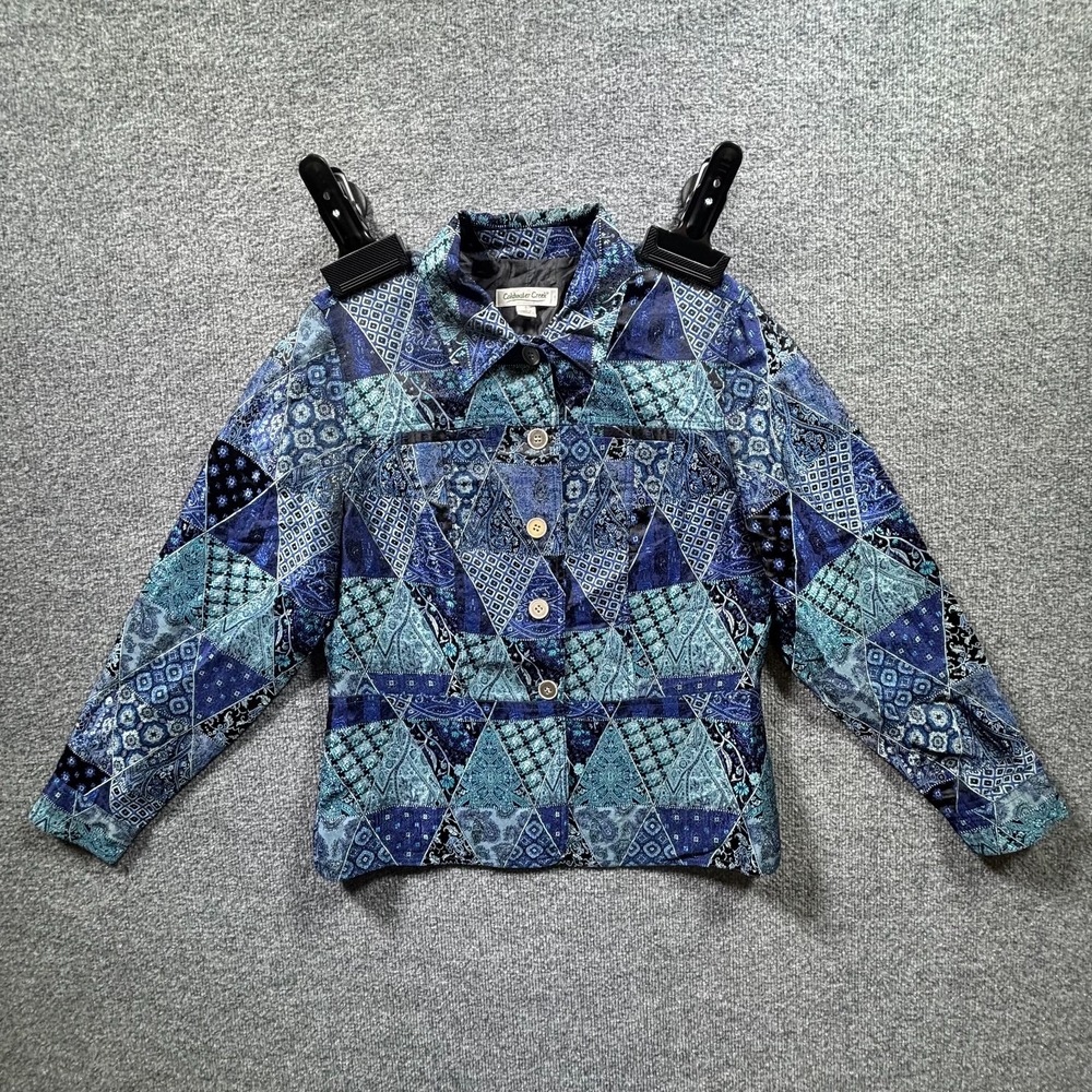 VTG Coldwater Creek Tapestry Jacket Womens Small Blue Patchwork 90s Boho Retro
